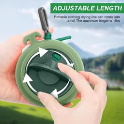 10 m uittrekbaar droogrek met 10 vaste gespen en 20 windbestendige wasknijpers, draagbaar outdoor touw voor dekbed, beddengoed, intrekbare draad voor tuin, balkon, reizen, camping — thumbnail 5