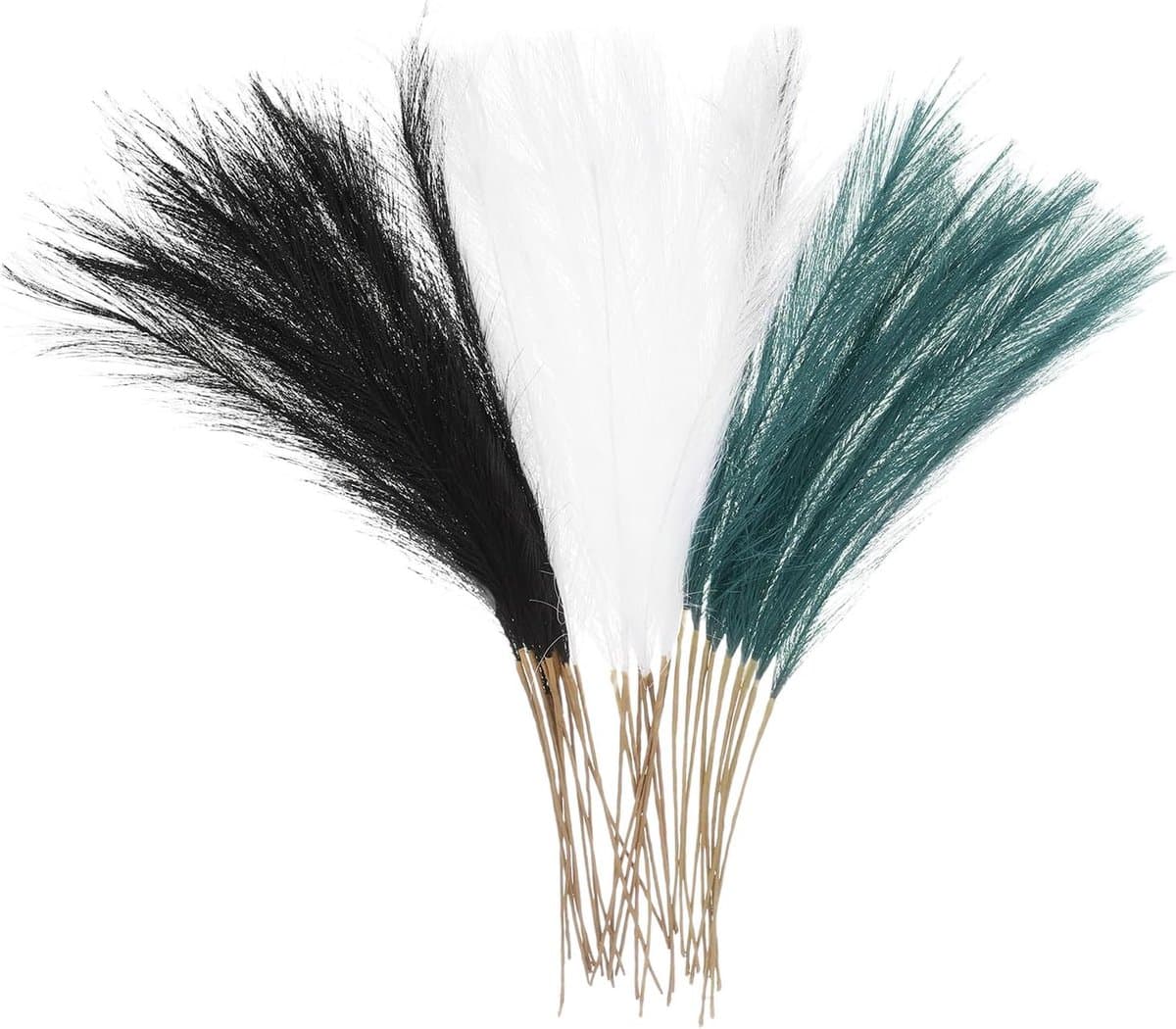 30 stuks kunstpampasgras, 52 cm, kunstmatig gedroogd pampasgras, decoratie met steel, voor vloervazenvulling, bruiloftsdecoratie, blauwgroen/zwart/wit — afbeelding 1