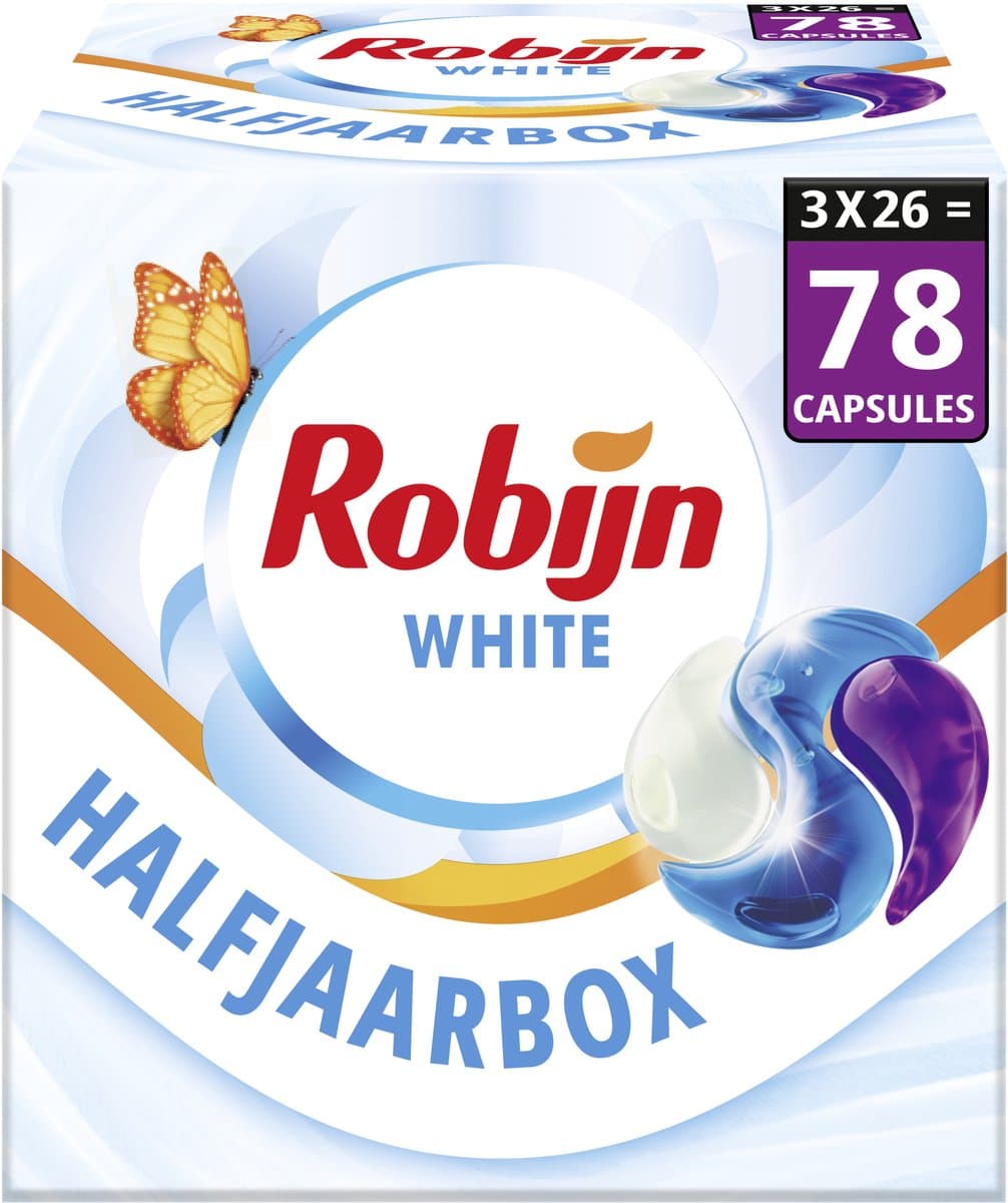 Robijn Wasmiddel - 3-in-1 Wascapsules - Stralend Wit - 3 x 26 stuks - 78 Wasbeurten - Voordeelverpakking — afbeelding 1