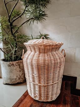 Monnarita Oriana A Serie - Rattan Mand - Handgemaakt - Inclusief Deksel - Warm Natuurlijke Kleur — thumbnail 1