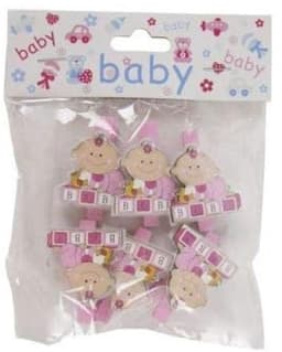 Mini houten knijpers baby roze - Geboorte Babyshower foto kaart knijpers - 6 stuks — thumbnail 2
