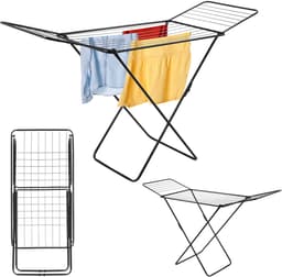 KADAX Droogrek met vleugels, drooglengte 18 m/23 m, luchtstroomdroogrek van gepoedercoat staal, inklapbaar droogrek (zwart/2-vleugels) — thumbnail 1