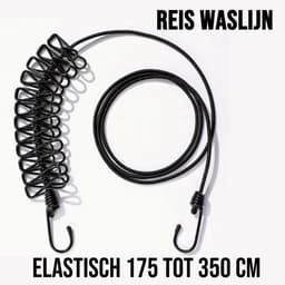 Draagbare Uittrekbare Waslijn met 12 Zwarte Wasknijpers voor Reizen Vakantie Hotel Outdoor - Elastische Waslijn 175-350 cm - Zwart %% — thumbnail 5
