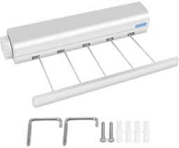 Intrekbare waslijn - Compacte intrekbare, aan de muur gemonteerde draagbare waslijn - voor gebruik binnen of buiten in wellnessruimte, woonkamer of terras - 3,75 m - 5 snoeren — thumbnail 1