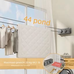 Onzichtbare dubbele waslijn - intrekbaar - geen gaten - 5,1 m - anti-doorhangen - hoge belastbaarheid - veilige wandmontage - voor balkon, badkamer en wasruimte — thumbnail 4