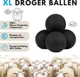 Boncy® Drogerballen - 9 Stuks XL Droogballen voor Wasdrogers - 100% Nieuw Zeelandse Schapenwol Wasdrogerballen - Energiebesparend & Duurzaam Cadeau - Wasballen voor Wasdroger Droogtrommel - Dryer Balls Wol Droger Ballen - Wasbol Wasbollen - Zwart — thumbnail 2
