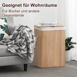 CHIWIN Wasmand met 3 Vakken –Bamboe Grote Wasverzamelaar 150L – Handgeweven Wasmand met Deksel & Handgrepen – Opbergmand voor Badkamer, Slaapkamer & Wasruimte – 60x40x61,5cm — thumbnail 4