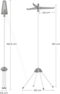 FurnStar Droogrek - Droogmolen met 3 Draaibare Armen - 4 Poten - Voor Binnen - Roestvrij Staal - Voor Maximaal 27 Kledingstukken - 150 cm Hoog - Grijs-Wit LLR510G01 — thumbnail 3