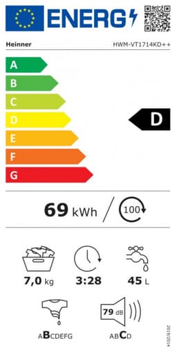 Heinner HWM-VT1714KD++ Wasmachine 7 kg – 15 Wasprogramma’s – Allergievriendelijk – Foamdetectie – Kinderslot – LED Display – 1400 tpm – Wit – 5 Jaar Garantie — thumbnail 2