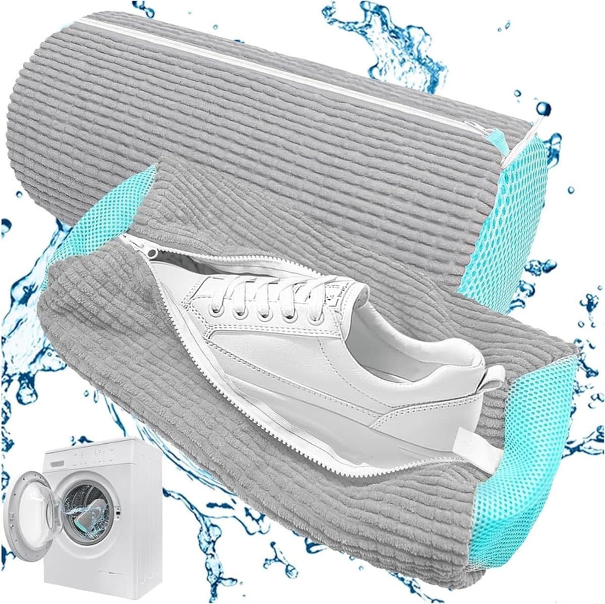 2-pack schoenwaszak - 39x19cm anti-deformatie schoenwaszak - mesh schoenwaszak - duurzame pluche waszak - herbruikbare wasmachinezak - beschermt schoenen en wasmachine tegelijkertijd - geschikt voor de meeste soorten en maten schoenen — afbeelding 1