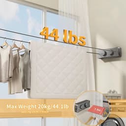 Dubbele waslijn - Waslijn van roestvrij staal 304 - Waslijn zonder gaten - Grijs - 28*10*5cm - Waslijn voor aan de muur - Uittrekbare waslijn voor buiten - Geschikt voor balkon, badkamer, terras, wasruimte - Dubbele hangende waslijn — thumbnail 2