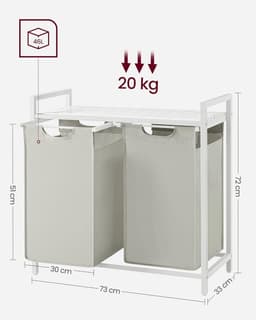 Wasmand 2 vakken met plank en waszak van oxford stof - 2 x 46 L 73 x 33 x 72 cm wit BLH201W01 — thumbnail 2