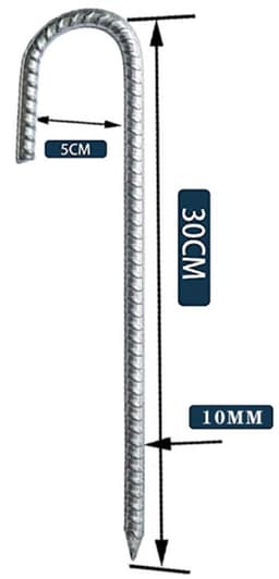 Grondankers - 6 Stuks - 30x7cm - J-vormig - Roestwerend grondanker - Gegalvaniseerd staal - Ø10mm - Zilver - Voor het bevestigen van kleinere objecten zoals luifels en kampeertenten — thumbnail 2
