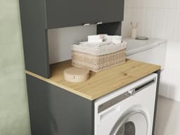 Wasmachinekast en hoge kast voor badkamer, superstructuur voor wasmachine en droogtrommel, 210 x 65 x 50/56 cm, wit — thumbnail 4