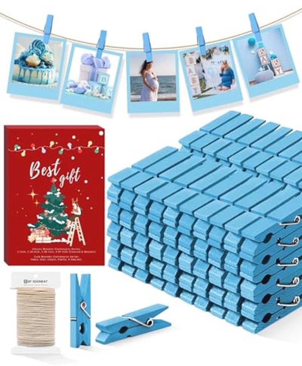Mini Kleerspeldjes voor Fotoclips - 100 Stuks Houten Wasknijpers in Blauw voor Creatieve Knutselprojecten, Decoratie en Babyshowers — afbeelding 1
