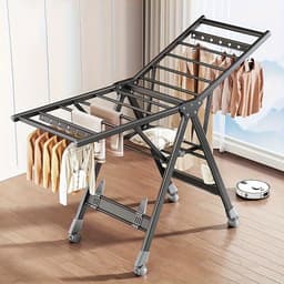 ML 40.Zwaar Aluminium Opvouwbaar Wasrek met Schoenenrek - 3 Seconden Inklapbare Ontwerp - Hoogte Verstelbaar - 4 Wieltjes voor Binnen/Buiten Gebruik — thumbnail 1