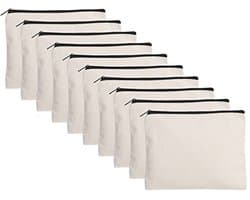Zipper Fabric Bags - Set van 10 Lege Canvas Tassen voor Creatieve Projecten en Organisatie - 13x10cm
