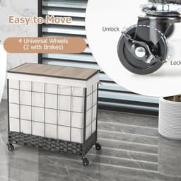 Wasmand met wieltjes en deksel - 130 l, 2 vakken, uitneembaar - Perfect voor badkamer en slaapkamer — thumbnail 3