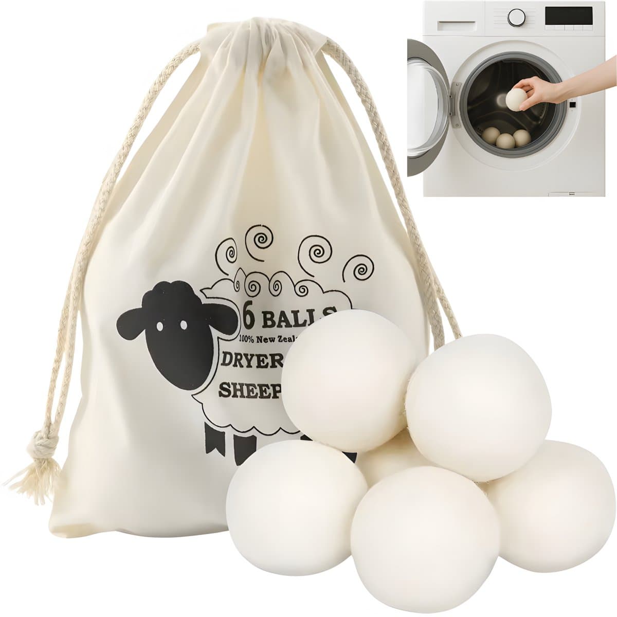 Wollen Drogerballen – 6 stuks + Zak - Natuurlijke Droogballen voor de Wasdroger - Duurzame en Herbruikbare - Anti-Kreuk — afbeelding 1