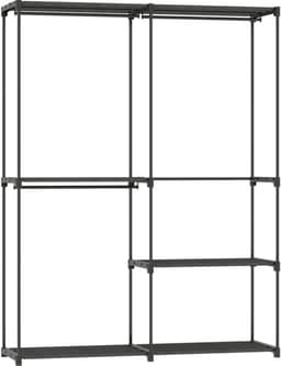 Draagbaar Kledingrek - Metalen Frame + Stofplanken - Ruim & Mobiel - Metaal & Stof - Zwart — thumbnail 1