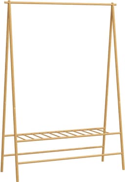 Kledingrek - 116x43,5x160 cm - Met Haken & Planken + Kledingstang - Bamboe - Naturel — thumbnail 1