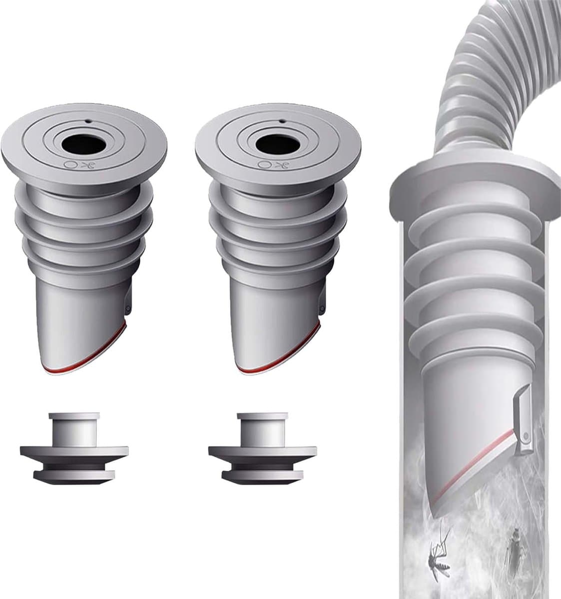 2 stuks - Wasmachine geurdichte afdekking - 35-40 mm - Afdichtingsring - Slangafdichtingsafdekking - Anti-geur wasmachine stop - Universele afvoerset - Anti-Geur Vloer Afvoerkern - Afvoerafsluitplug - Vloerafvoer geur Val - Geurdichte klep - Grijs — afbeelding 1