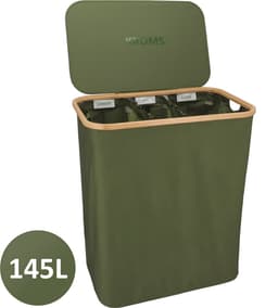KROMS Wasmand 3 vakken - Olijfgroen - Inclusief NL & ENG Labels - Wassorteerder bamboe - Laundry basket - Wasmand met deksel - 145 L — thumbnail 1