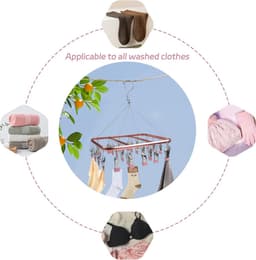 Sock Dryer Aluminum 32 Pegs Sock Hanger for Clothesline Clothes Drying Rack with Windproof Hook - Pink — thumbnail 5