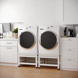 Wasophoogte® Wasmachine verhoger met uittrekbaar plateau - Dubbele wasmachine opbouwmeubel - Wasmachine sokkel - 42cm hoog - Wit - Universeel - 65*60,5 (LxB) - Inclusief wandbeugels — thumbnail 2