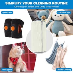 1 stuk - Schoenenzak - Waszak - Schoenwaszak - Schoenen waszak - Met 360° reinigingsfleece en ritssluiting - Herbruikbare netschoenen - Waszak - Voor wasmachine en droger - Gebroken wit - 19*39 cm — thumbnail 5