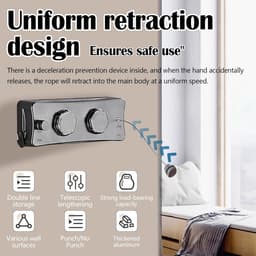Retractable Clothesline 5.1m - Rollable Duo Reel - Indoor Extendable Stainless Steel Clothesline voor Buiten - Badkamer - Balkon — thumbnail 4