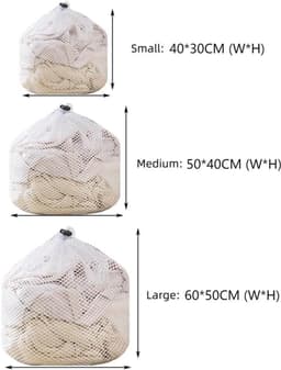 Waszak - 3 Stuks - Wasnet - Netwaszakken - Polyester - Herbruikbare - Grof Gaas - met Trekkoord - Geschikt voor Ondergoed - Kleding en Sokken - Klein + Middel + Groot - Wit — thumbnail 5