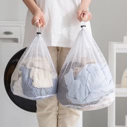 Waszak - 3 Stuks - Wasnet - Netwaszakken - Polyester - Herbruikbare - Grof Gaas - met Trekkoord - Geschikt voor Ondergoed - Kleding en Sokken - Klein + Middel + Groot - Wit — thumbnail 3