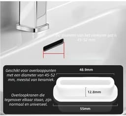 5-delige overloopdeksel - gootsteen/wastafel/aanrechtblad zijkant gat - ovale stop voor overloopgat - lange strip overloopstop voor afdichting - wit — thumbnail 3