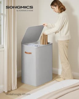 SONGMICS Wasmand, 170 L Vuile wasmand, 2 compartimenten, eenvoudige montage, met deksel en handgrepen, uitneembare binnenzakken, 56 x 40 x 75 cm, duifgrijs LCB813G01 — thumbnail 5