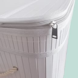 Wasmand 3 vakken - 105 l - opvouwbaar - bamboe - wit — thumbnail 5