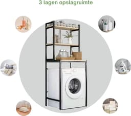 Livista® Wasmachine Kast - 3-Laags Opslagrek - Ruimtebesparende Wasruimte Organizer - 181x60x70 CM - Zwart — thumbnail 3