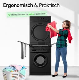 Tussenstuk Wasmachine Droger – Stapelkit met Uitklapbaar Droogrek – Zwart – Bodo® — thumbnail 5