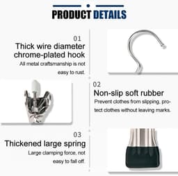 Wasknijpers - Kledinghangers met Clips - RVS Broekklemmen met Antislip - Kledinghaken - Hoedclips - Sokclips - Voor Rokken, Broeken & Sjaals (Roze, 10 stuks) — thumbnail 2