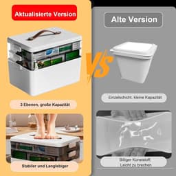 Medicijnbox met 3 lagen ideaal voor huishouden en reizen - Draagbaar met lederen handvat - 34 x 22 x 25,5 cm - Wit. — thumbnail 3