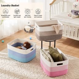 Extra grote mand van katoenen touw - Rechthoekige gevlochten manden - Opbergmand voor dekentjes in de kinderkamer of woonkamer - Speelgoedmand met handvat - 55 x 43 x 30 cm - Kaki — thumbnail 5