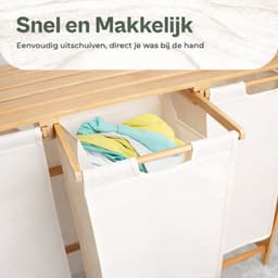 WHOUSE Wasmand 3 vakken - Deksel - Wassorteerder Bamboe 126L - Wasmanden - Wit — thumbnail 4