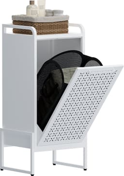 VEEHAUS® Tessi Wasmand - Luxe Wasverzamelmand – Wasbox – Ergonomisch Uitneembare Zak – Metalen Frame van Hoogwaardig Staal - 42 x 35 x 93 cm – Crème — thumbnail 1