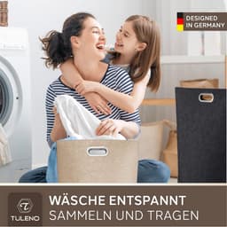 TULENO® XL wasverzamelaar van vilten stof, waszak met handgrepen afsluitbaar, grote wasmand, opvouwbaar, als waszak en verzamelaar voor vuile was, beige — thumbnail 2