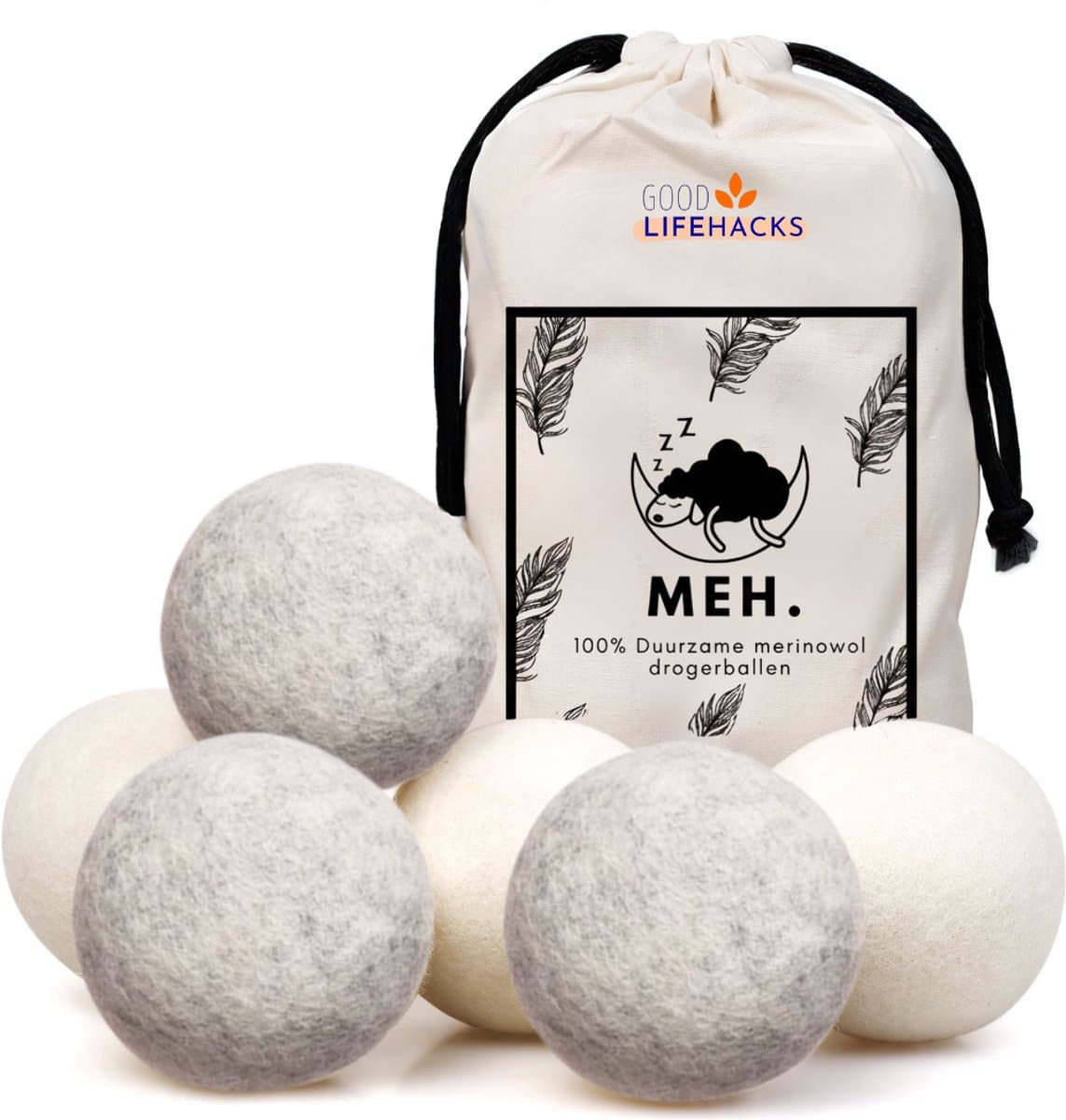 Drogerballen - 6 Wasdrogerballen - 100% Merino Schapenwol - Droogballen met Opbergzak — afbeelding 1