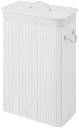 Sealskin Bamboo – Bamboe Wasmand met Deksel - Wasbare katoenen waszak - Handvatten - 56 Liter – afmetingen 60 x 40 x 23,5 cm - Wit — thumbnail 1