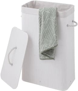 Sealskin Bamboo – Bamboe Wasmand met Deksel - Wasbare katoenen waszak - Handvatten - 56 Liter – afmetingen 60 x 40 x 23,5 cm - Wit — thumbnail 5