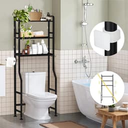 Invalideerbaar Wasmachine Rek Boven Wasmachine - Toiletkast met 3 Planken en Handdoekhouder - Zwart — thumbnail 4