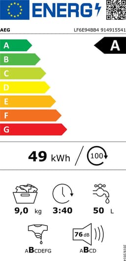 AEG LF6E94BB4 6000 ProSense® - Wasmachine - Energielabel A - 1400 toeren - 9 kg — thumbnail 2