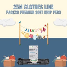 25M Extra Sterke Waslijn - 3,5 mm Dikte voor Binnen en Buiten met 20 Kleding Pinnen — thumbnail 4